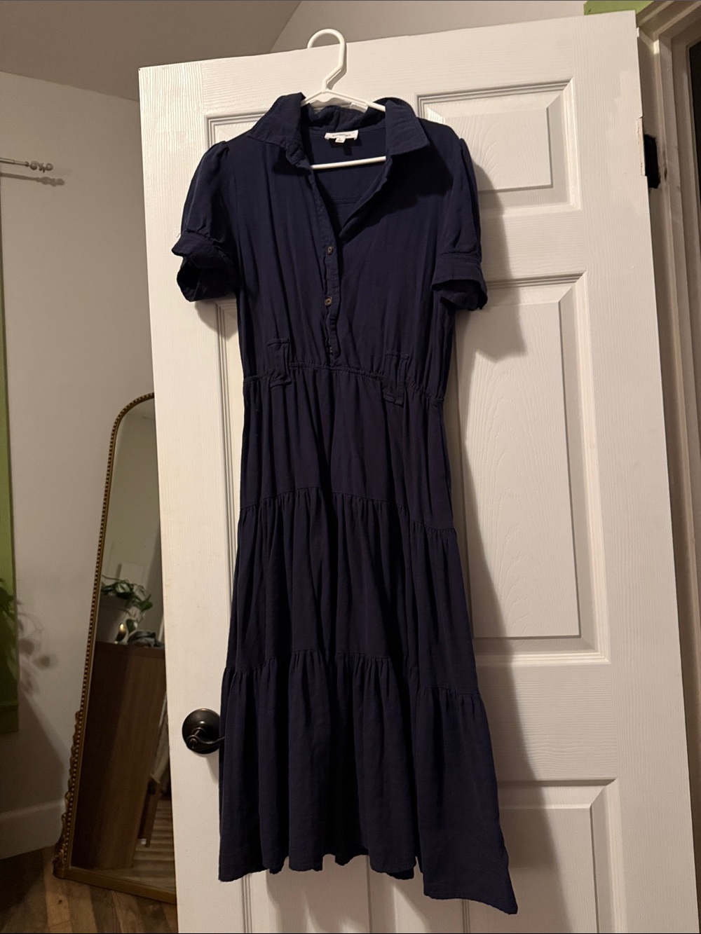 Kaileigh Navy Tiered Midi Shirt Dress